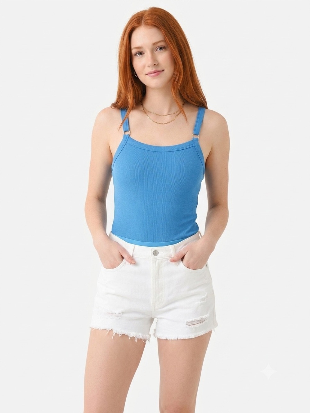NWOT Pink Lily Blue Spaghetti Strap Bodysuit Medium Tank Top
